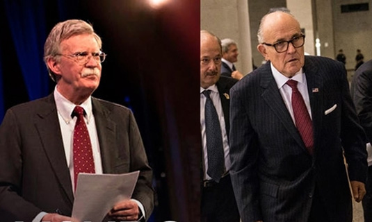 Cựu đại sứ Mỹ tại Liên Hợp Quốc John Bolton (trái) và cựu thị trưởng New York Rudy Giuliani là hai ứng viên triển vọng khác cho chiếc ghế ngoại trưởng Mỹ.