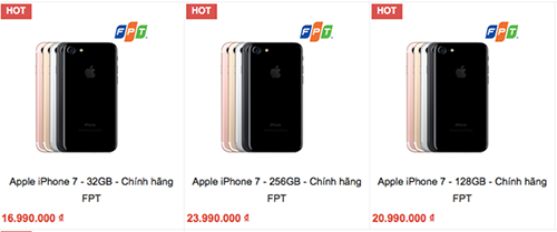 Giá iPhone 7 chính hãng tại một đại lý cấp 2 ở Hà Nội.