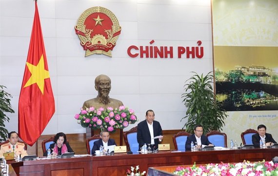 Phó Thủ tướng Thường trực Chính phủ Trương Hòa Bình chủ trì Hội nghị trực tuyến toàn quốc về công tác bảo đảm TTATGT quý 1/2017. Ảnh: VGP/Lê Sơn.
