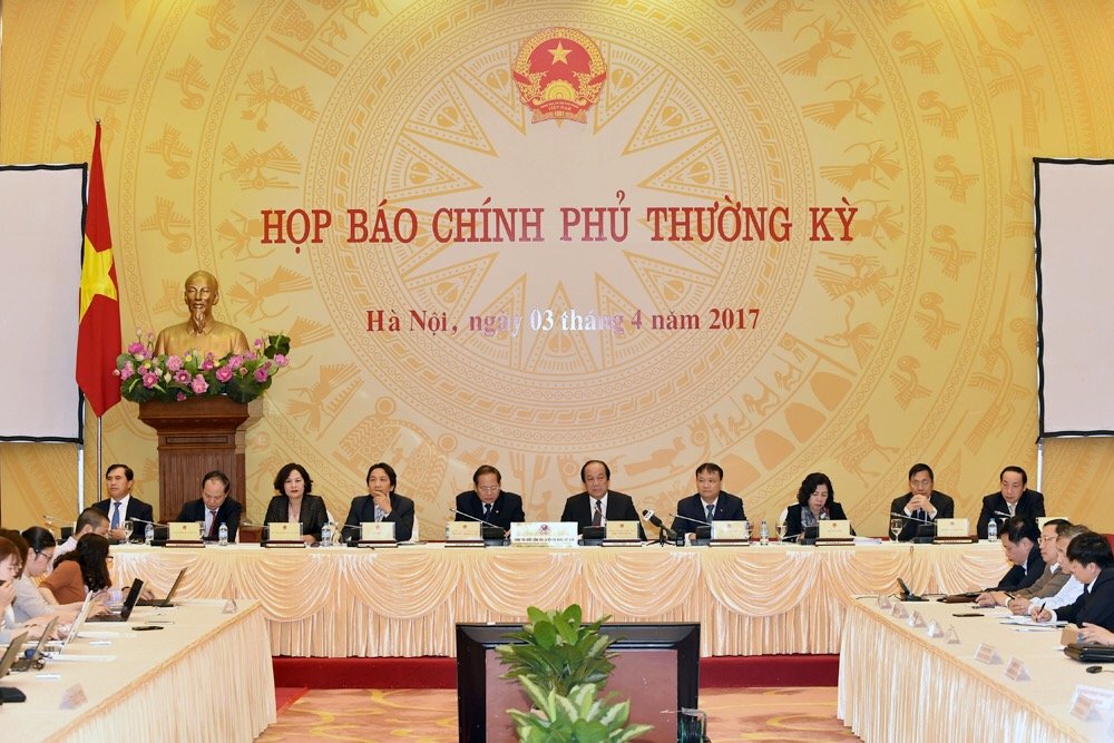Toàn cảnh buổi họp báo thường kỳ Chính phủ tháng 3/2017.