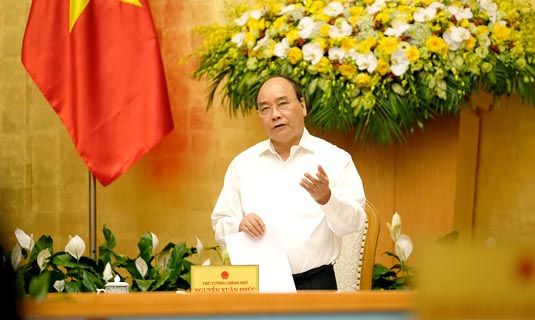 Thủ tướng Nguyễn Xuân Phúc phát biểu kết luận phiên họp Chính phủ thường kỳ tháng 3/2018. Ảnh: VGP/Quang Hiếu